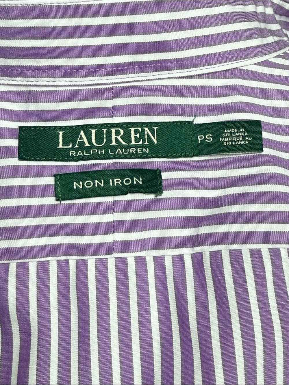 Lauren Ralph Lauren No Iron Purple White Striped Button-Down Shirt Petite Small - Picture 3 of 3